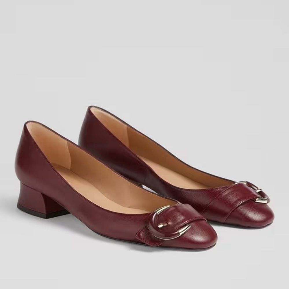 NWT LK Bennett Cici Bordeaux Nappa Buckle Pumps EU 42 • Measures 10 5/8”